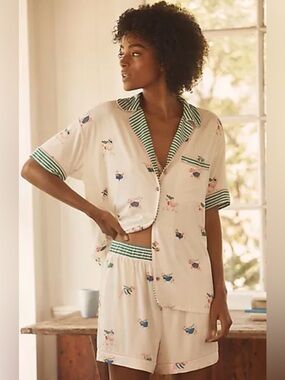 NWT Lyrebird by Anthropologie Modaluxe Short Sleeve Pajama Set with Dogs Large